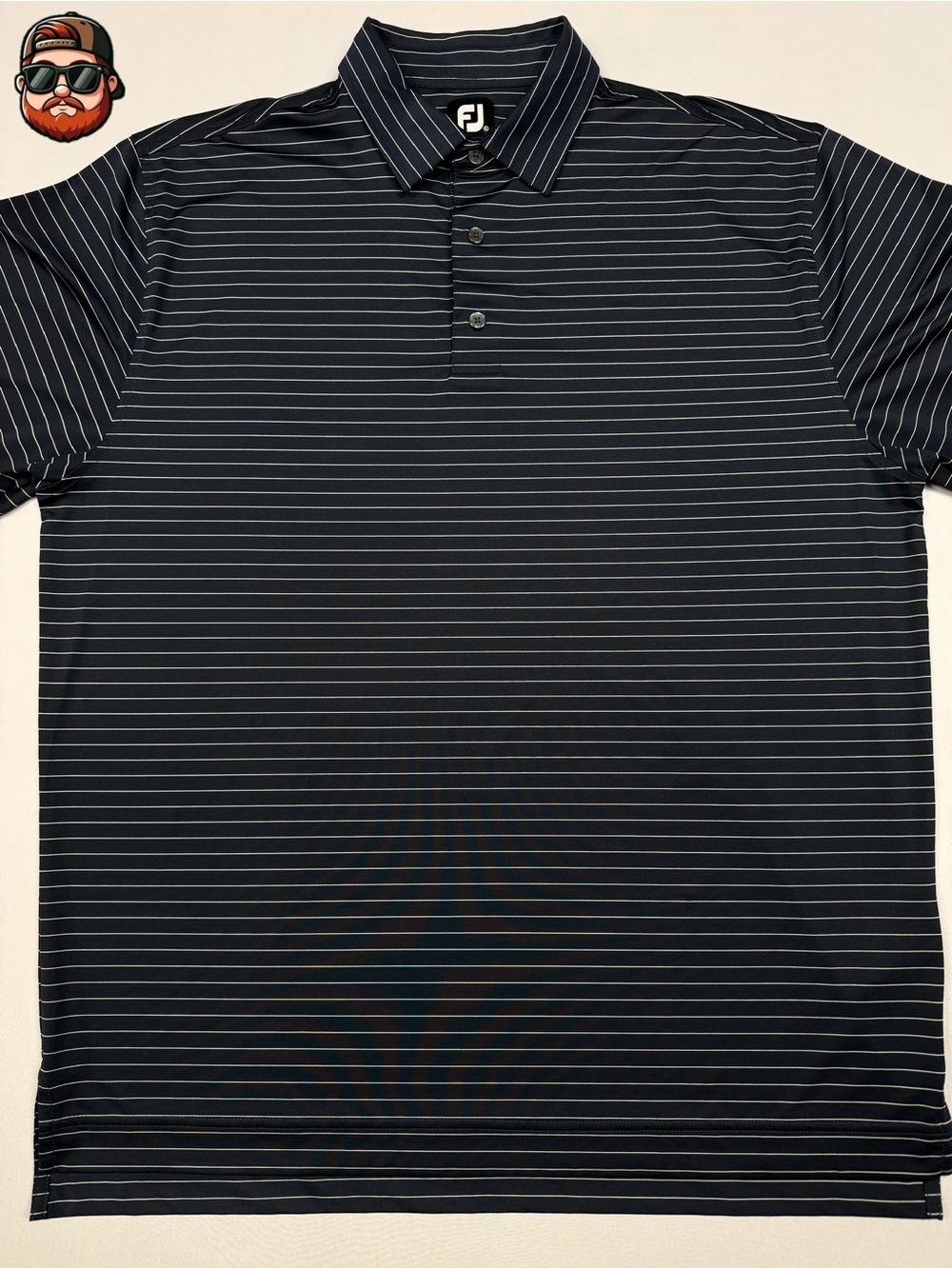 FootJoy Men's Golf Polo Shirt Striped Polyester, Dark Blue/White, Size XL